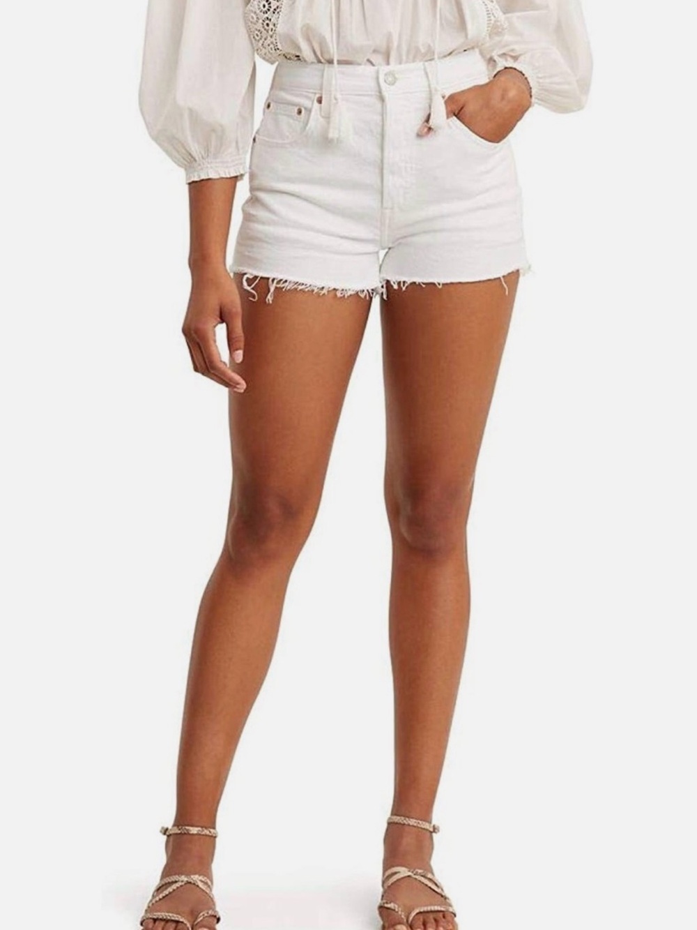 Levi's White High-Rise Frayed Denim Shorts | Size 29